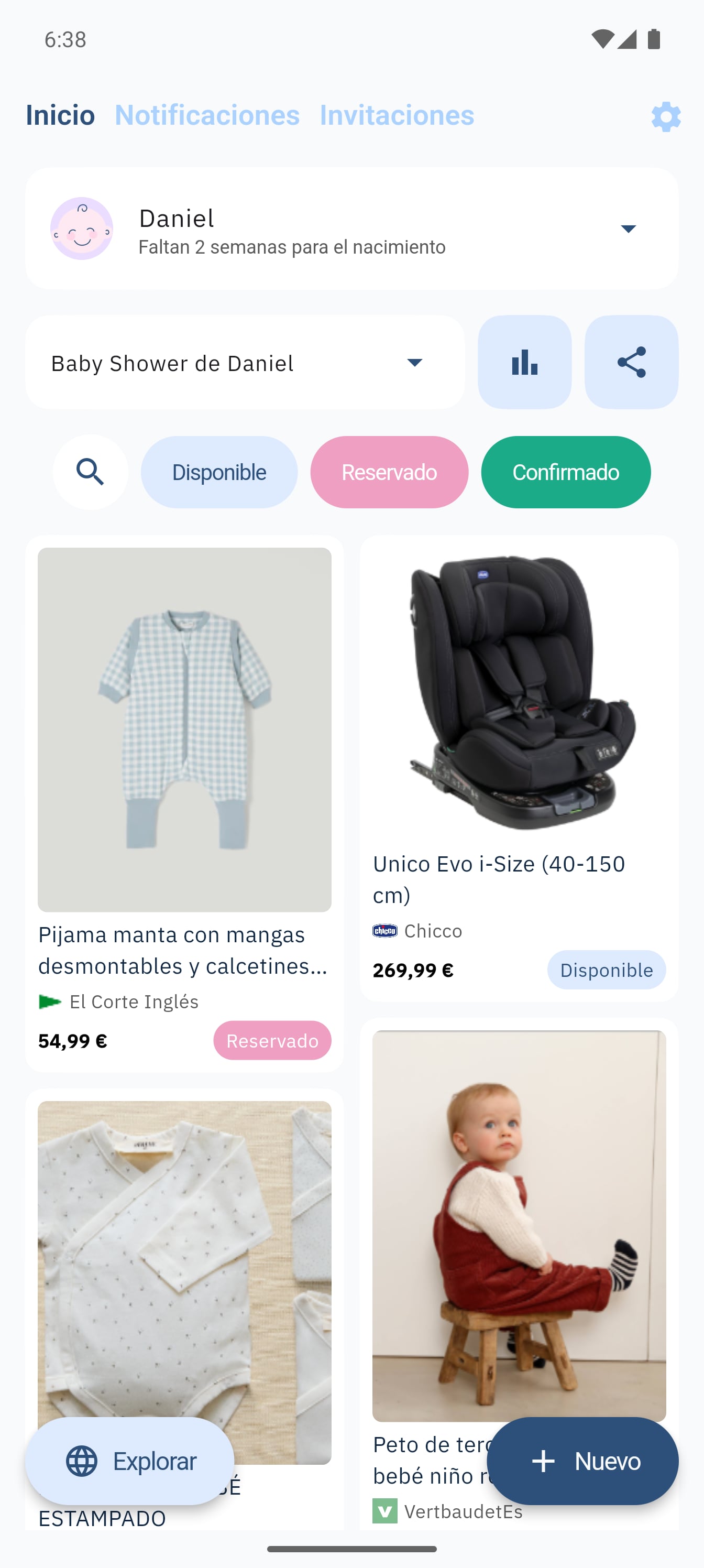SmileBaby app - Dashboard de usuario