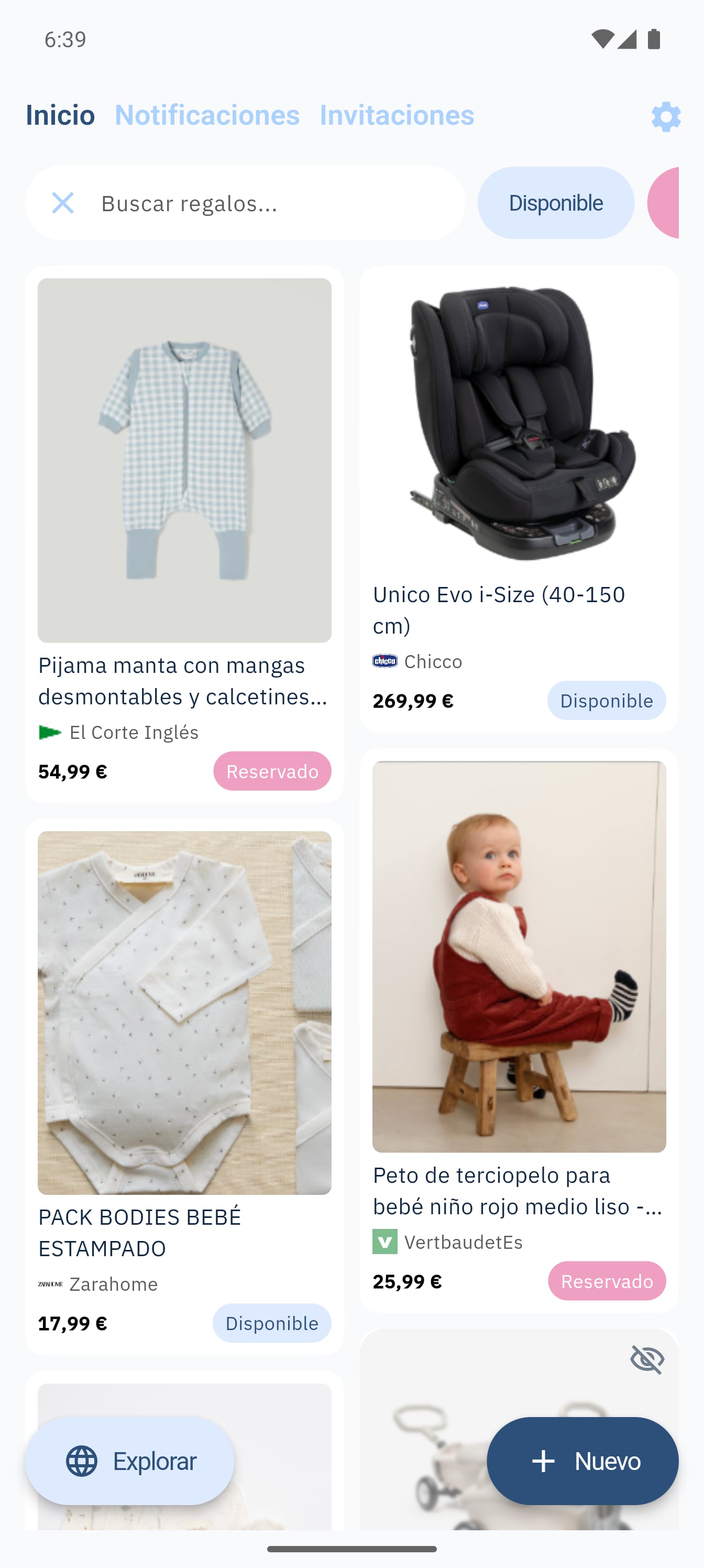 SmileBaby app - Buscador en la lista de regalos