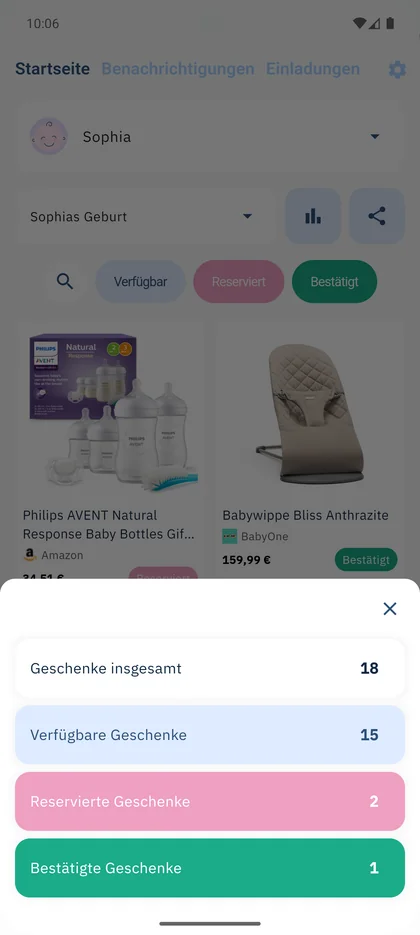 SmileBaby App - Geschenk-Statistiken