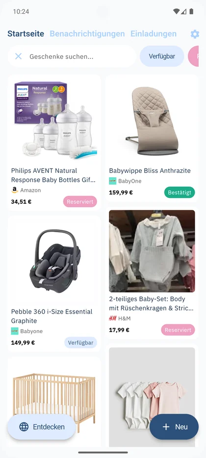 SmileBaby App - In Geschenkliste suchen