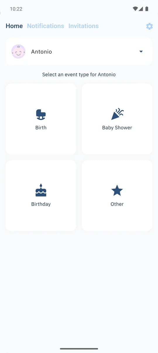 SmileBaby app - Crear evento de bebé