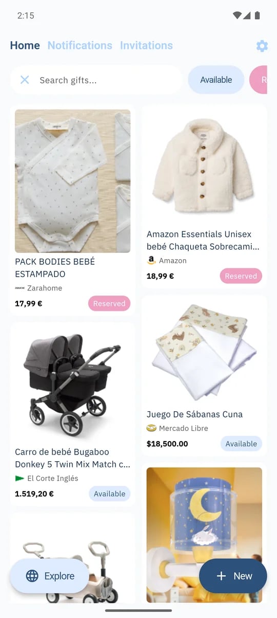 SmileBaby app - Buscador en la lista de regalos