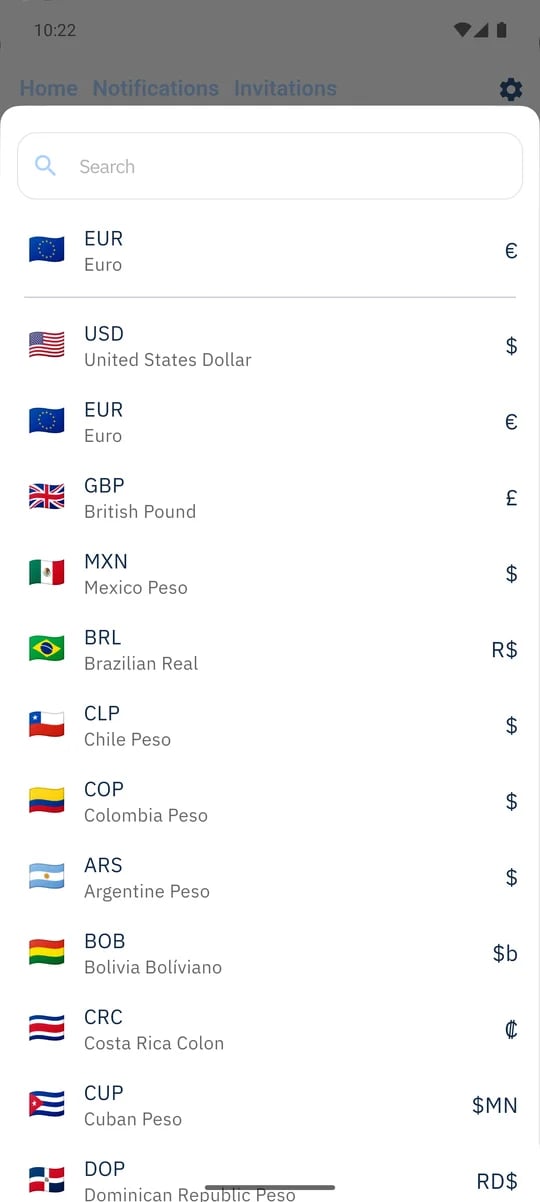 SmileBaby app - Configuración de la moneda del usuario