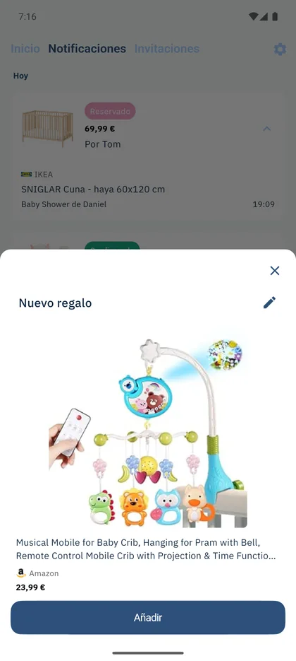 SmileBaby app - Añadir regalo compartiendo enlace con la aplicación