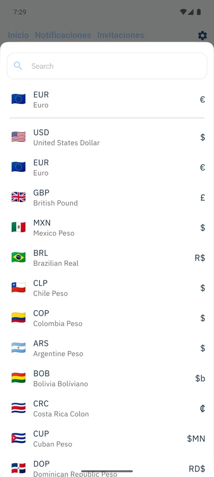 SmileBaby app - Configuración de la moneda del usuario