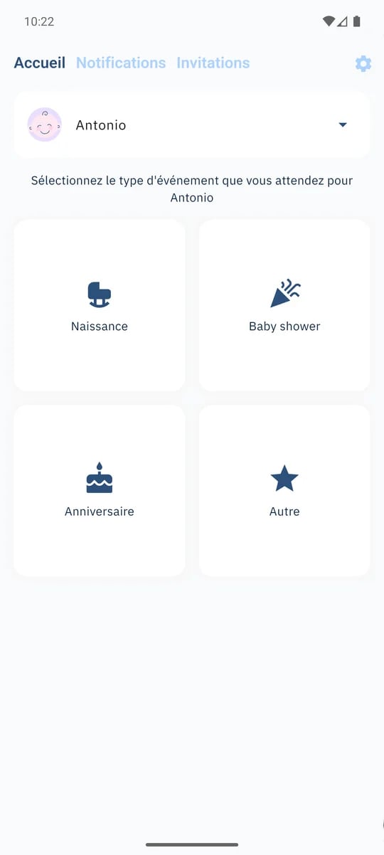 SmileBaby app - Crear evento de bebé