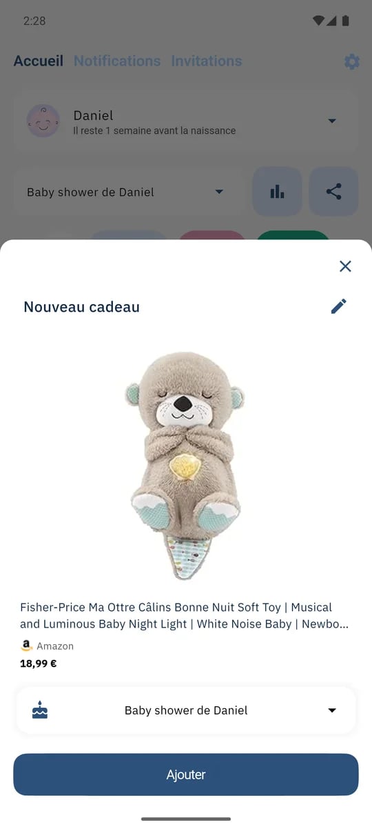 SmileBaby app - Añadir regalo compartiendo enlace con la aplicación