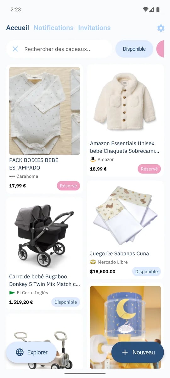SmileBaby app - Buscador en la lista de regalos