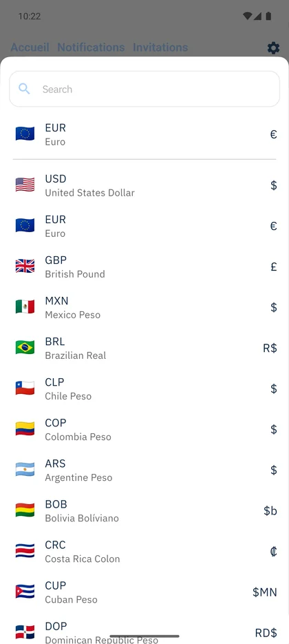 App SmileBaby - Configuration de la devise de l'utilisateur