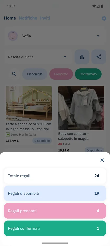 App SmileBaby - Statistiche regali