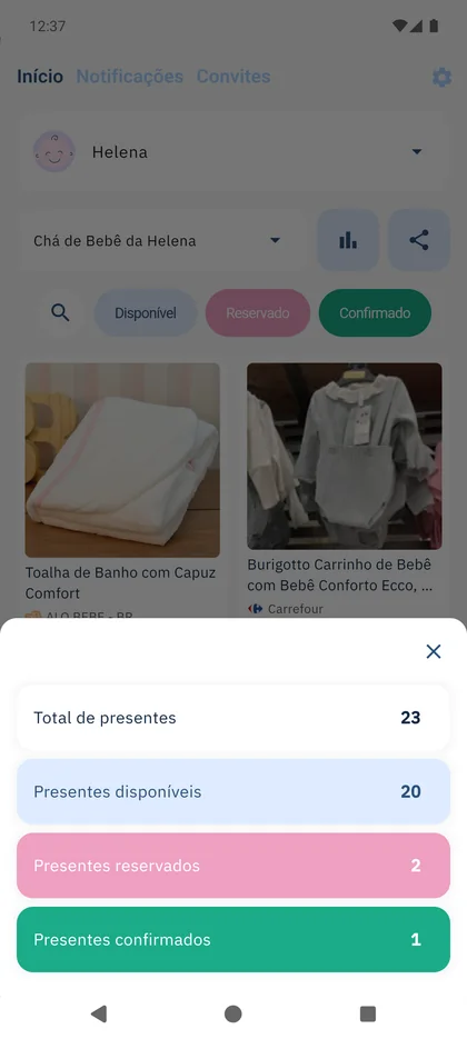 App SmileBaby - Estatísticas de presentes