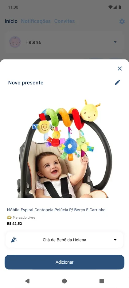 App SmileBaby - Adicionar presente compartilhando o link com o app