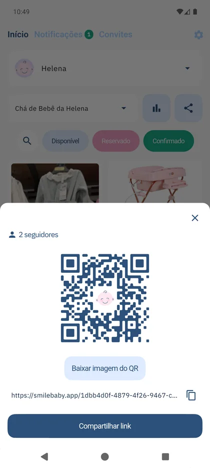 App SmileBaby - Compartilhar lista por QR ou link